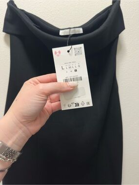 Zara Black Mini Dress with Fold-Over Neckline